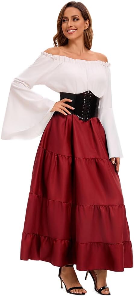 Thumbnail 3 de Feynman Robe médiévale rétro pour femme à manches trompette – robe maxi velours pour carnaval, Halloween et fêtes