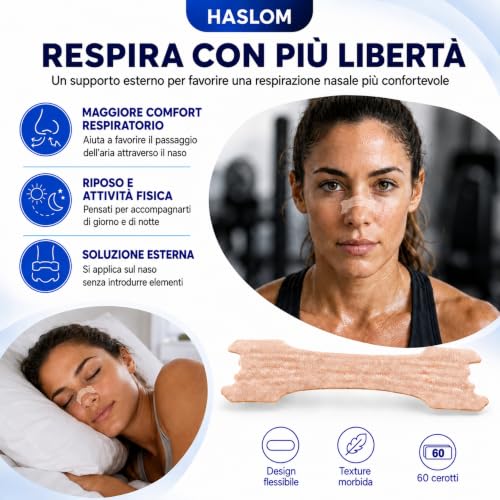 Detalle de HASLOM 60 cerotti nasali Antirussamento Sport - Cerotti nasali per respirazione migliorata