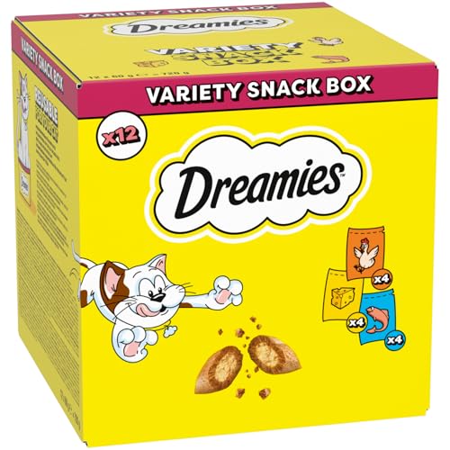 Detalle de DREAMIES Cat Treats Multipack (12 x 60g) – Cheese, Salmon & Chicken Biscuits