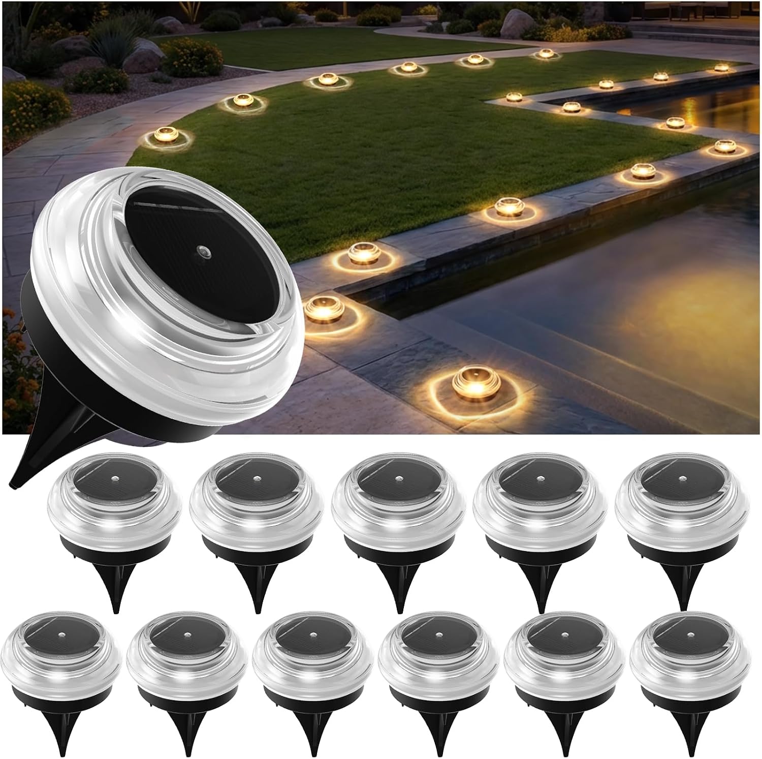 LIANGLOME 2503A-12PK-WW Solar Ground Lights, 12-Pack, IP67, Warm White