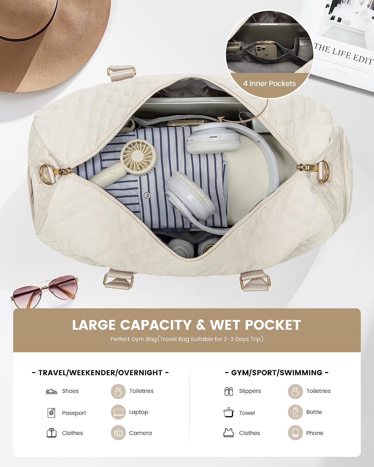Detalle 2 de LOVEVOOK Reisetasche 45L Weekender für Damen