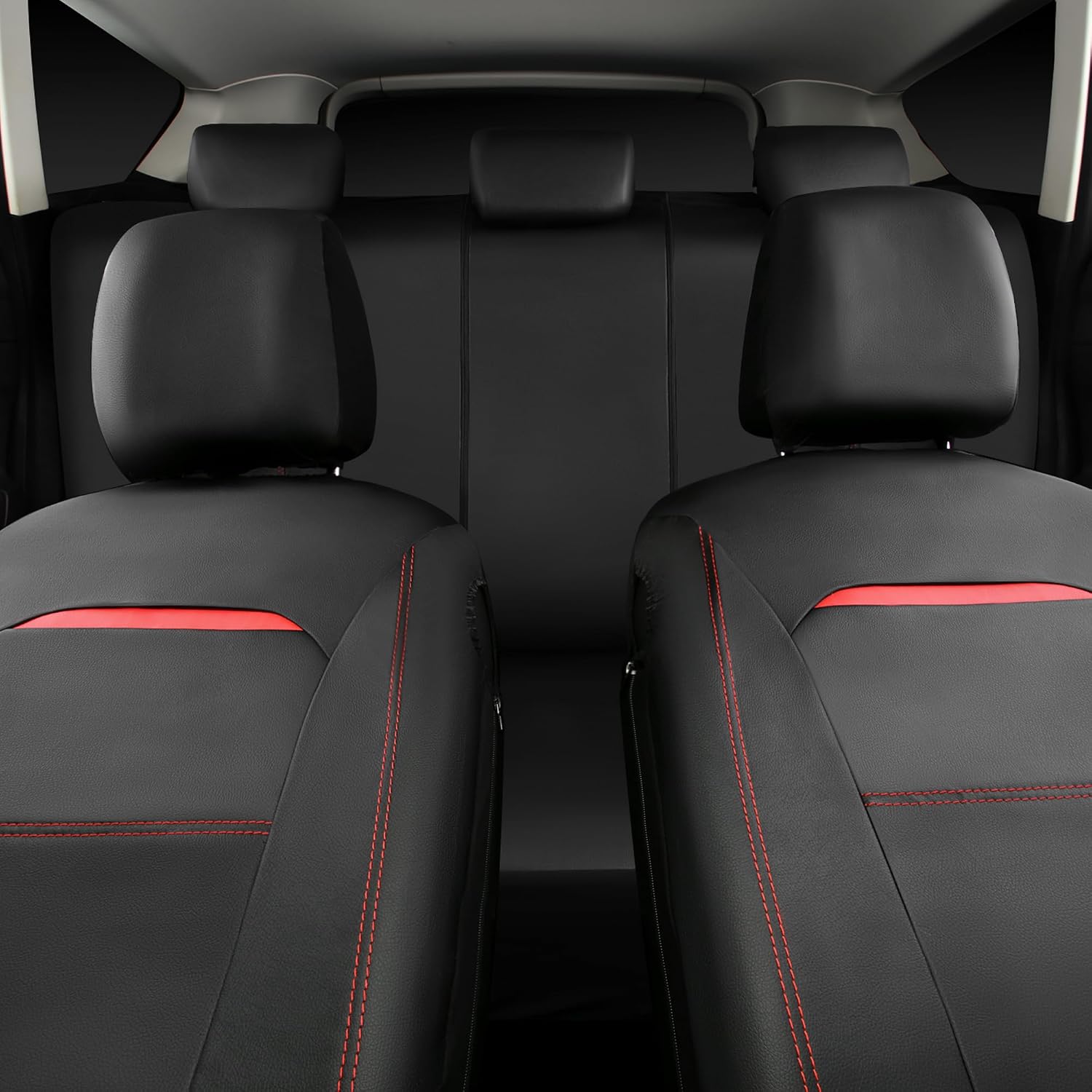 Thumbnail 5 de CAR PASS Full Leather Seat Cover Set with Steering Wheel Cover and 2 Seat Belt Pads for Trucks and SUVs, Combo Black/Red