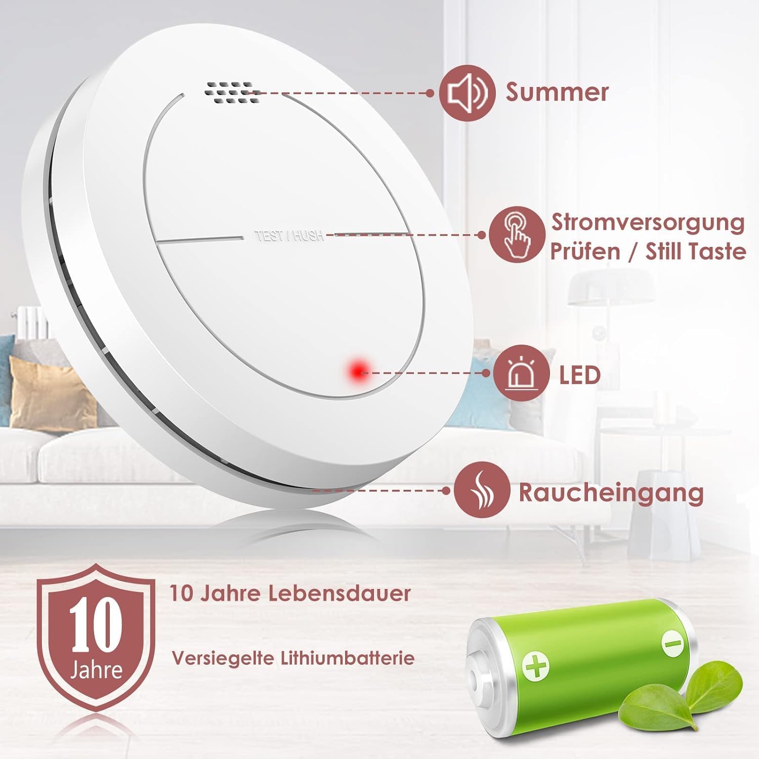 Thumbnail 2 de Safeliveo Rilevatore di fumo con batteria 10 anni (3-Pack) — allarme silenzioso e senza LED lampeggiante, 85 dB