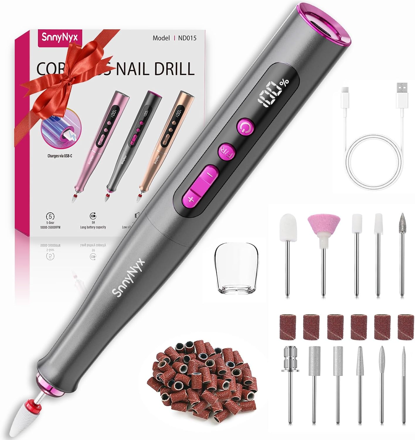 Detalle de SnnyNyx SN-ND015 Cordless Electric Nail Drill, 35,000 RPM with LCD Display