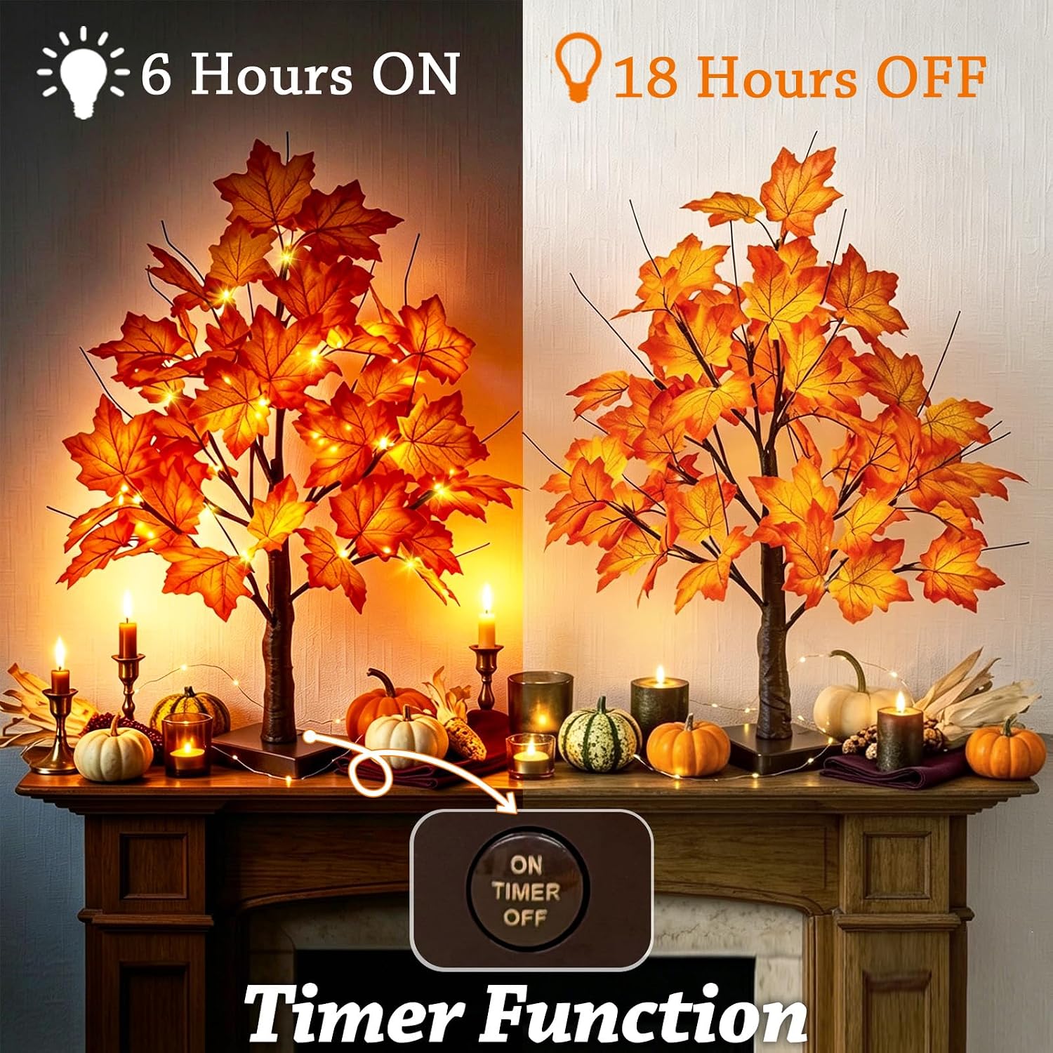 Detalle 2 de PEIDUO 2-Pack Lighted Maple Tree Decor with Timer and Warm-White Lights