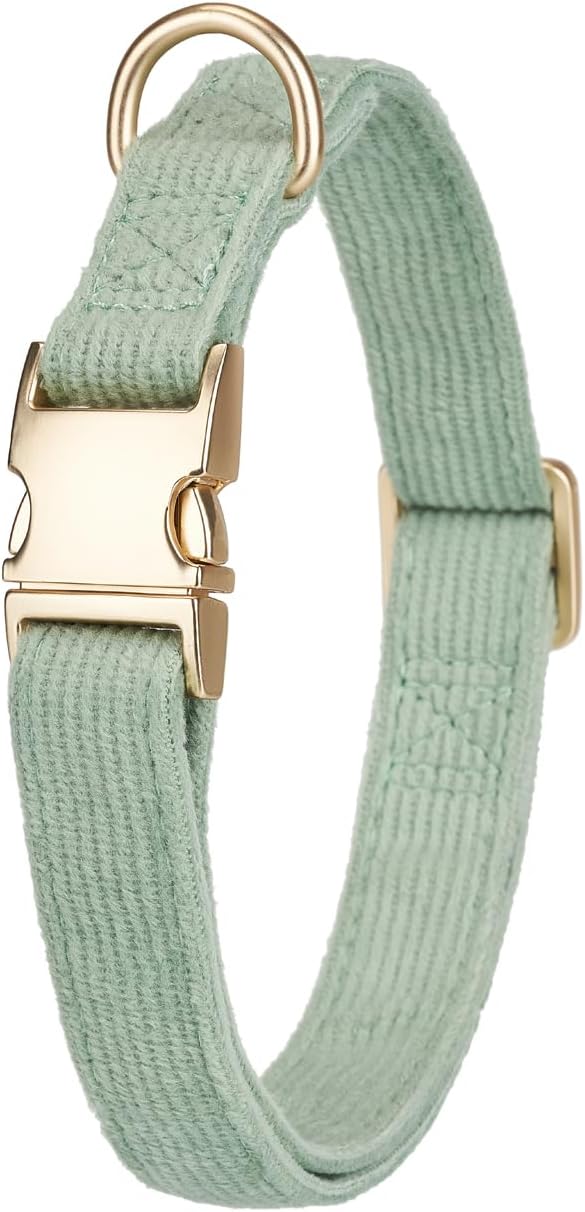 Detalle de YUDOTE Ultra-soft Dog Collar Natural Cotton Corduroy (Medium, Sage Green) for Sensitive Skin