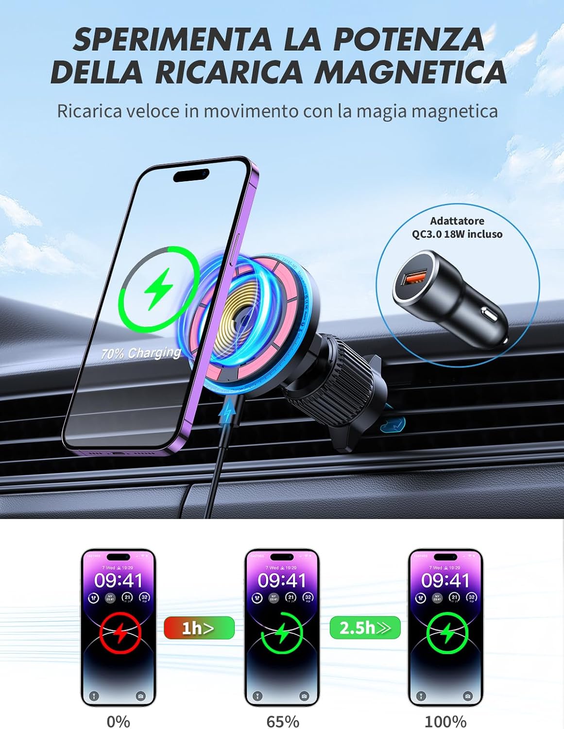 Thumbnail 2 de Rolgno Caricatore Wireless Auto Magnetico QC3