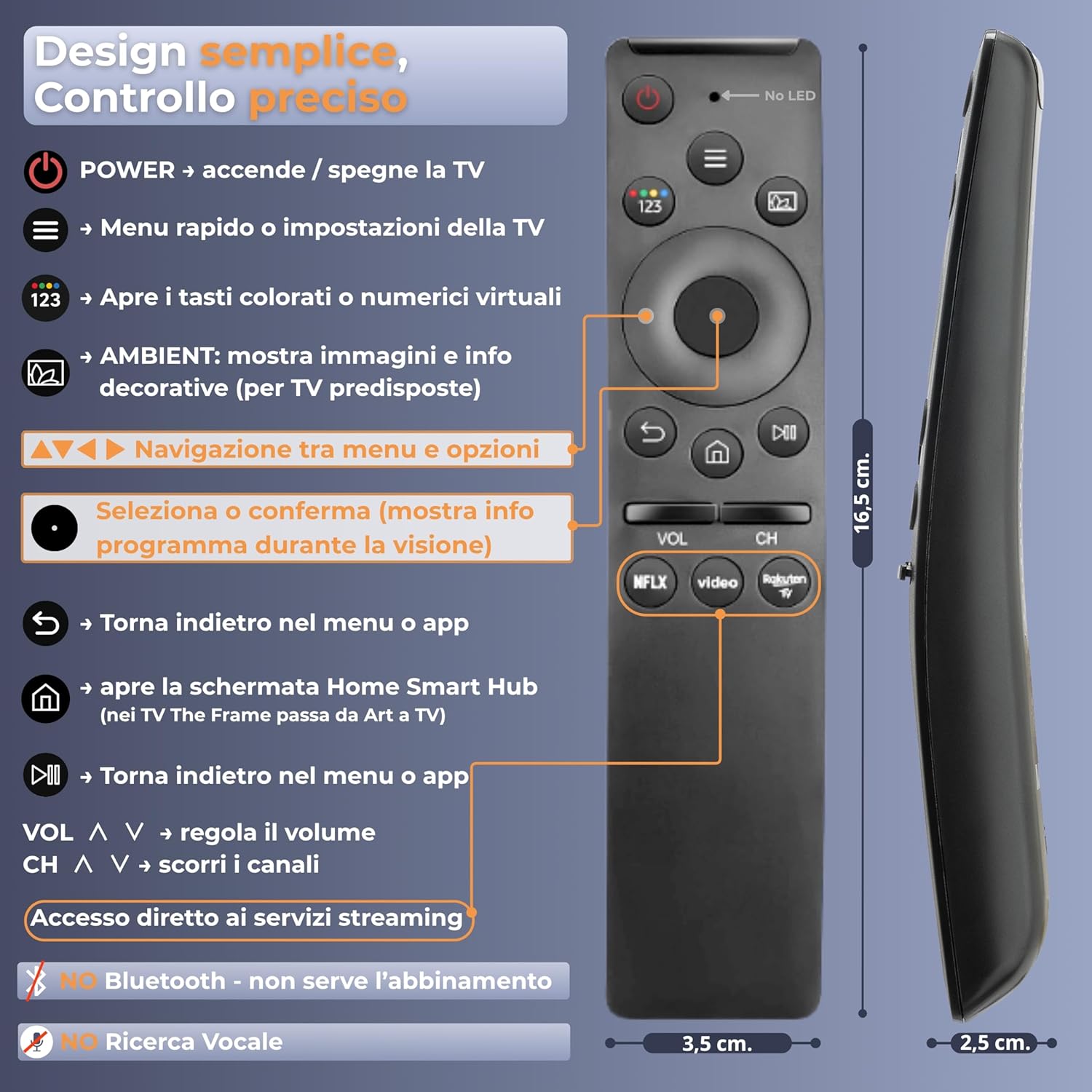 Detalle de Koomando Universale per Smart TV Samsung – pronto all’uso IR, tasti Netflix/Prime/Rakuten