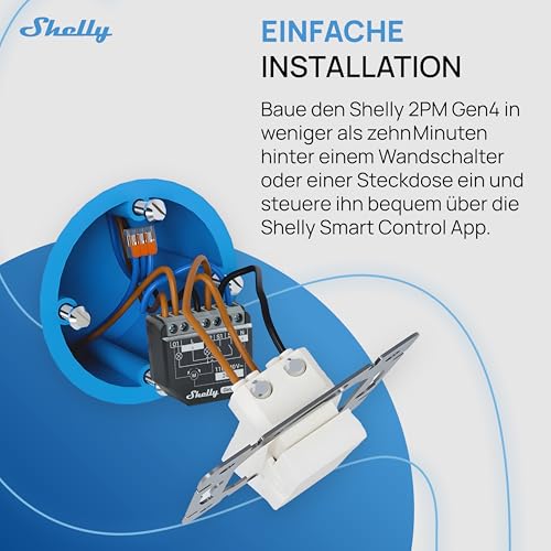 Detalle de Shelly 2PM Gen4 – WLAN 2‑Kanal Relais-Schalter, Zähler & Matter-Kompatibilität (4er‑Set)