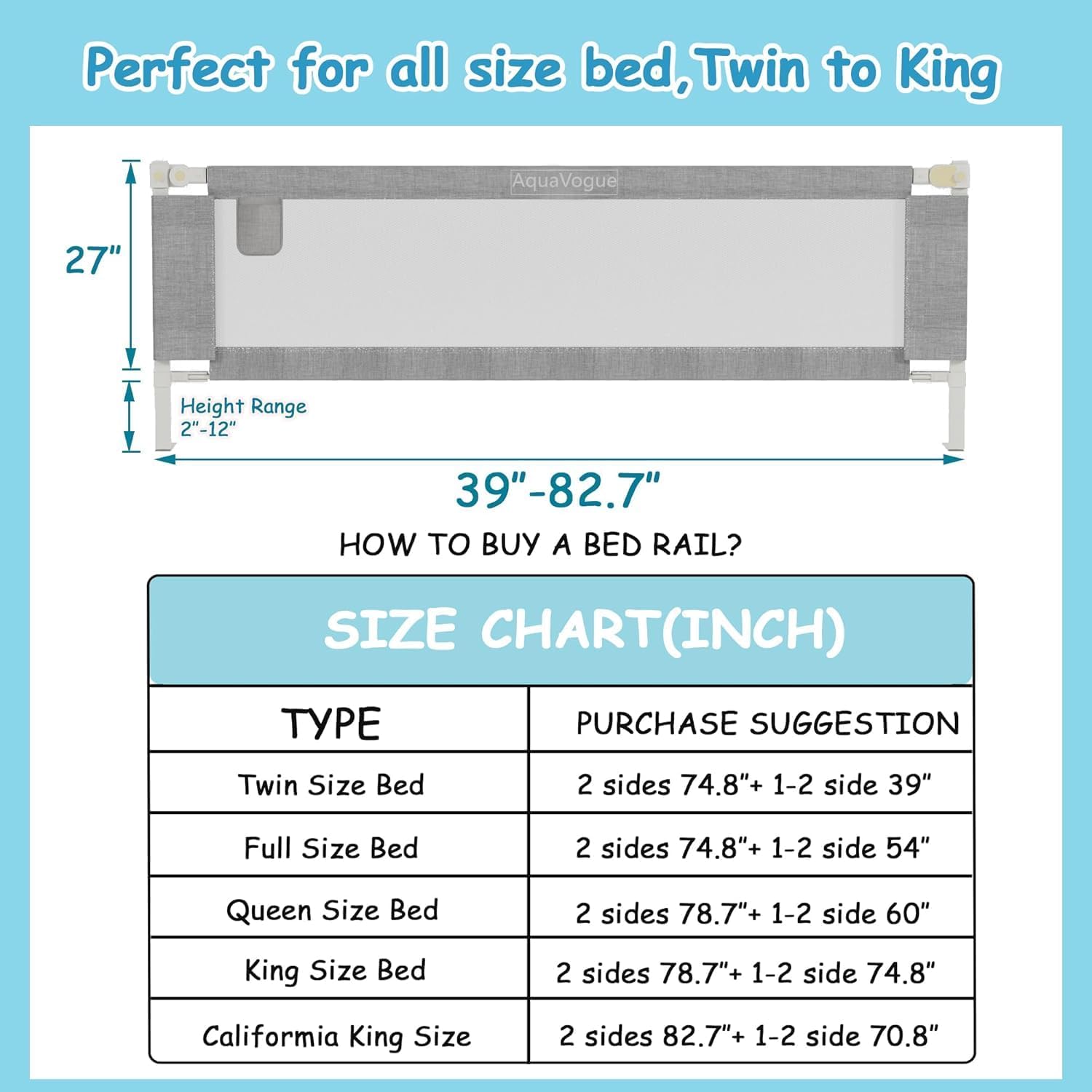 Detalle 2 de AquaVogue BR-G-SKY Queen-Size Toddler Bed Rails, 3-Panel Set