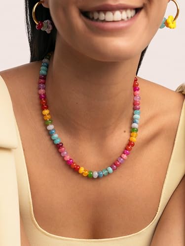 Detalle 2 de SINGULARU - Collar Bloom Stones en acero con baño de oro 18 Kt y piedra natural multicolor
