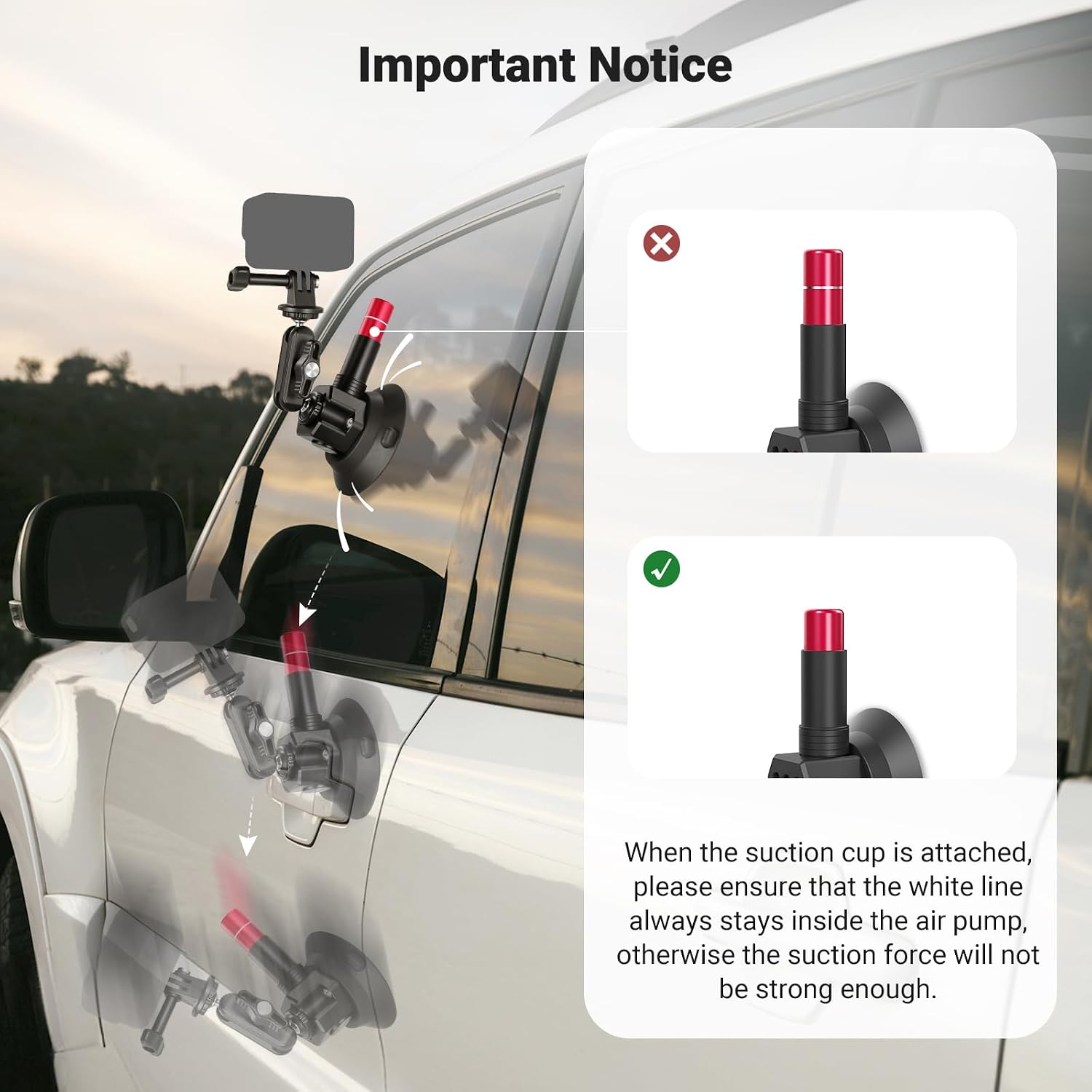 Detalle de NEEWER Triple Suction Cup Car Mount Kit with 24" Aluminum Poles (CA166) for GoPro, DJI, Insta360