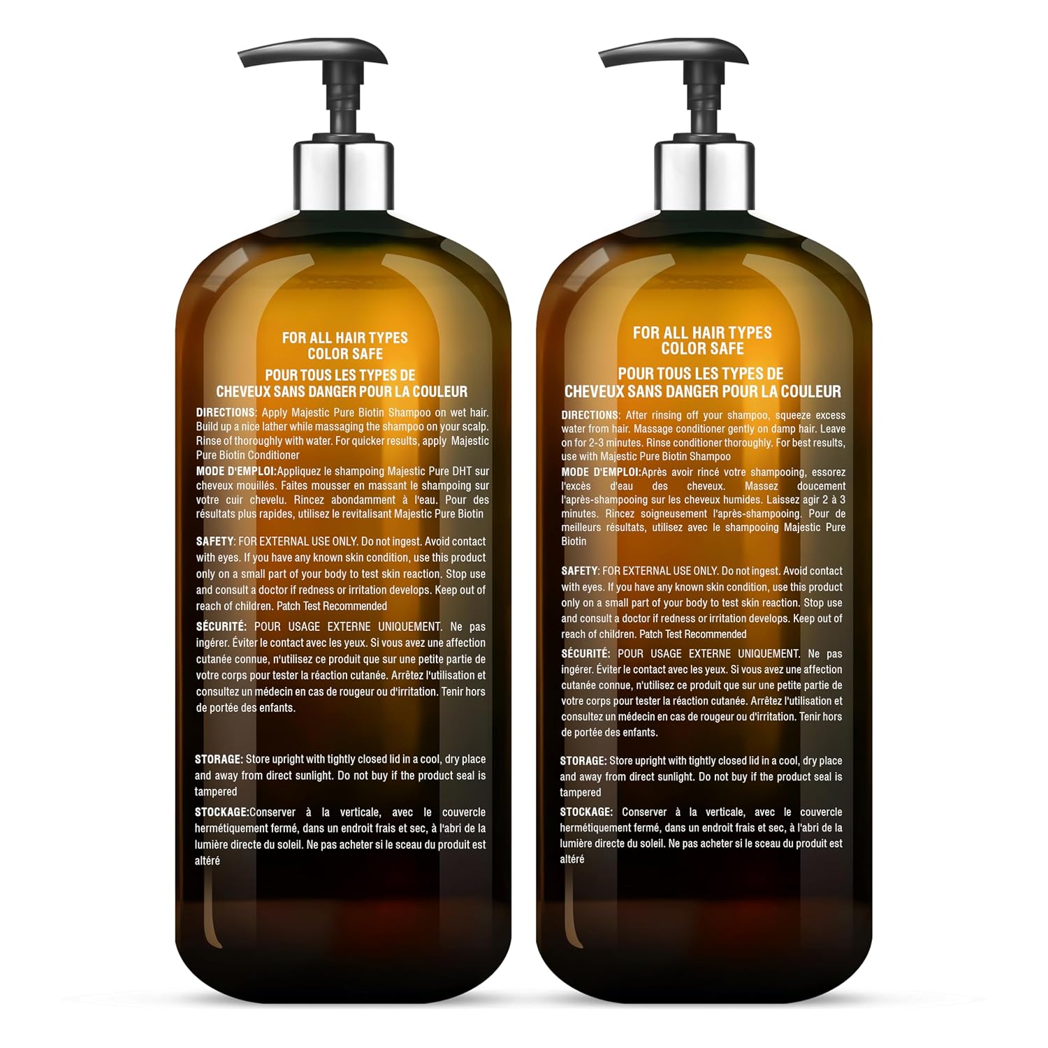 Detalle de Majestic Pure Biotin Shampoo and Conditioner Set with DHT Blocker Complex (Sulfate Free) — 16 fl oz each