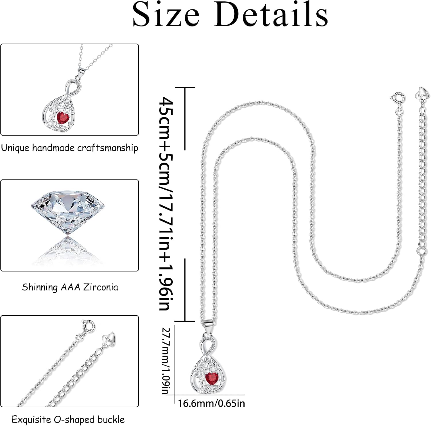 Detalle de J.MUEN Halskette Damen 925 Sterling Silber mit Lebensbaum-Herz Anhänger – verstellbare Kette
