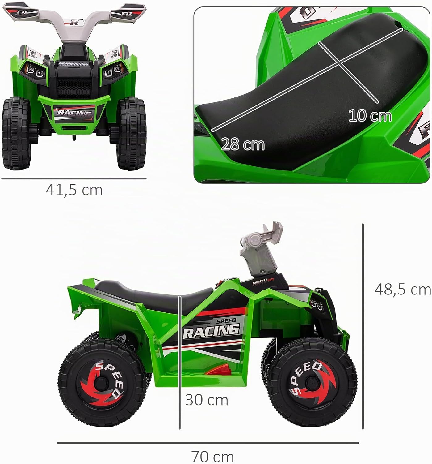 Thumbnail 6 de HOMCOM 370-278V90GN elektrische kinderquad, 6 V, groen, vooruit en achteruit