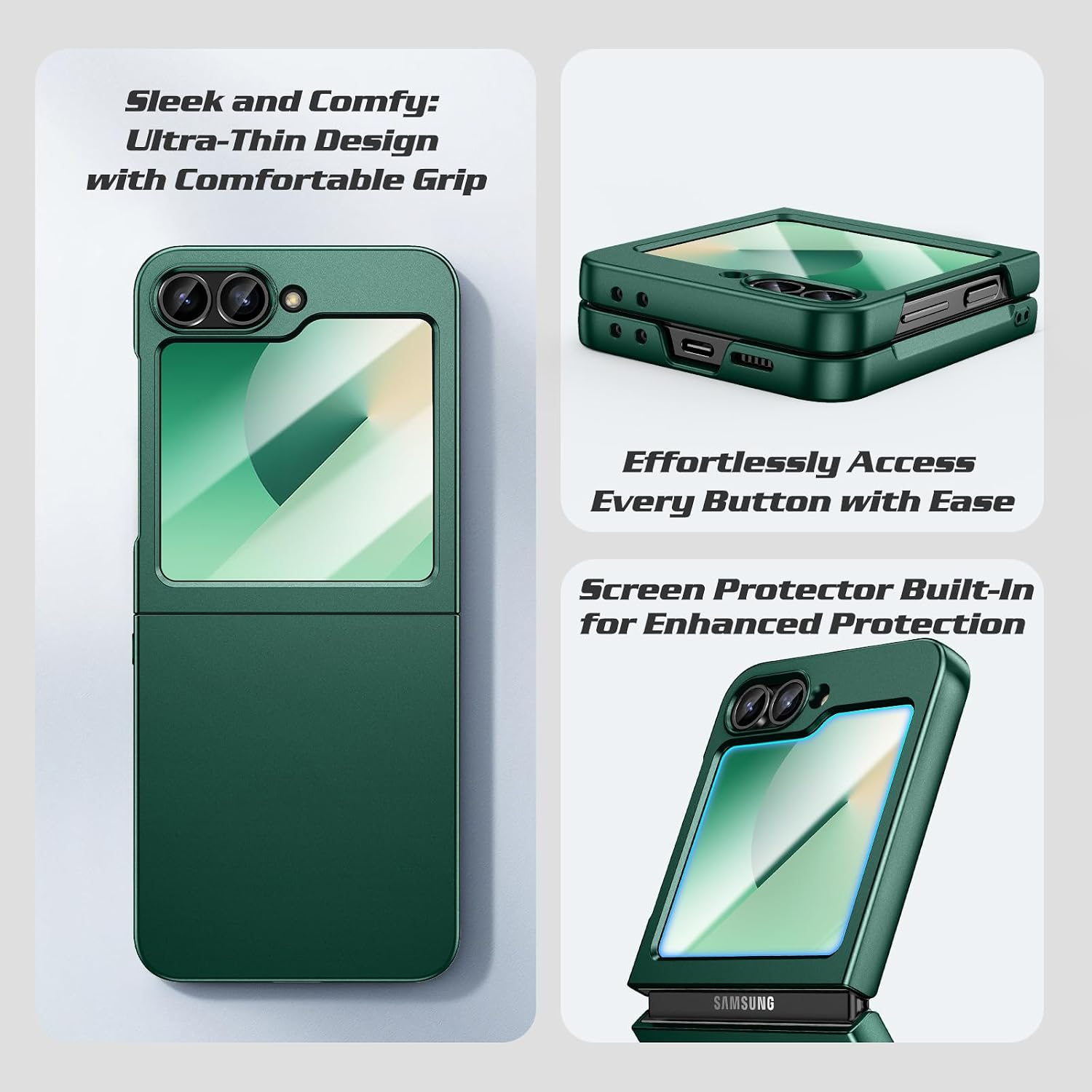 Detalle de Doeshine Ultra Slim Case with Built-in Screen Protector for Samsung Galaxy Z Flip 7 FE / Z Flip 6