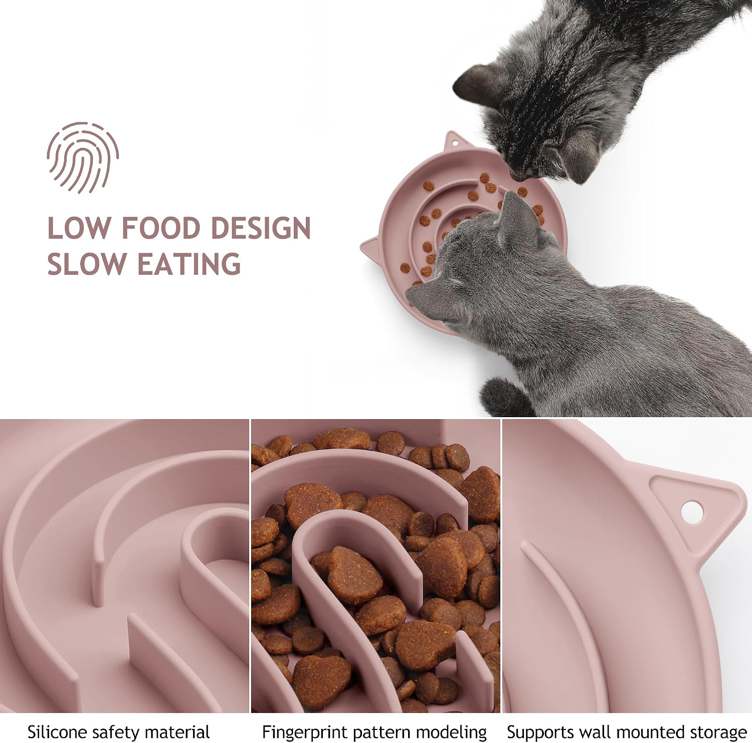 Detalle 2 de Coomazy Anti Schling Napf für Katzen – Silikon-Slow-Feeder, rutschfest, spülmaschinenfest (Pink)