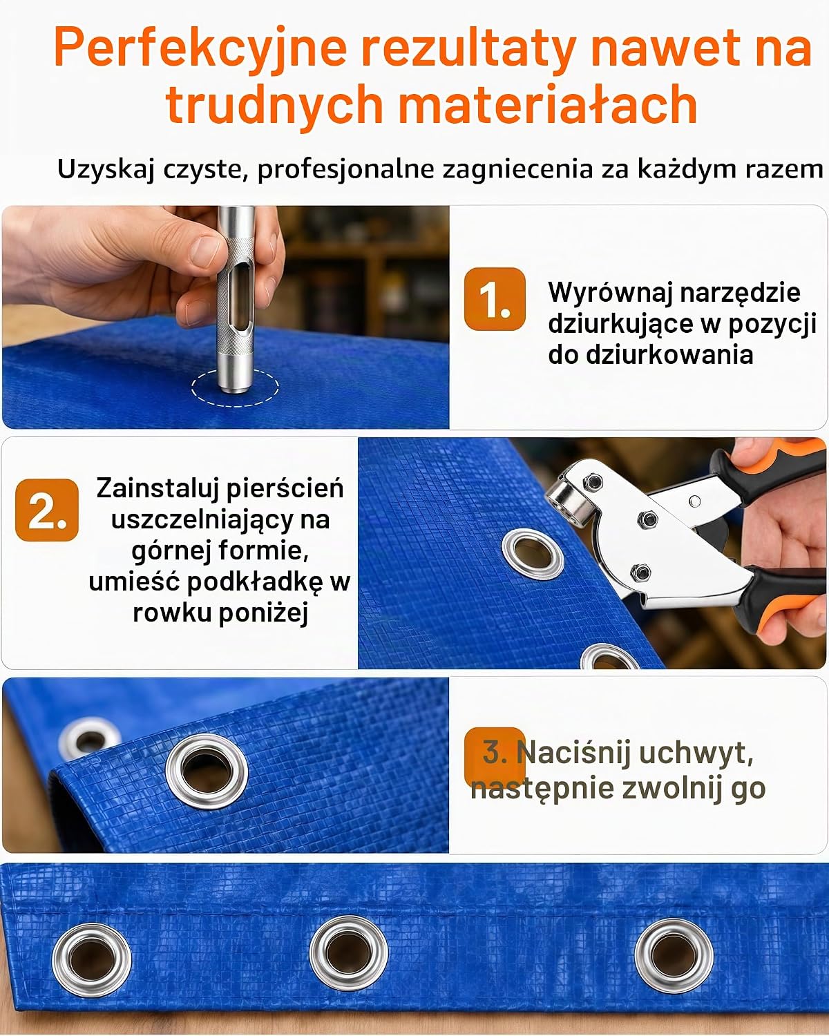 Detalle 1 de Acual 111324 – praska do oczek 10 mm, 300 par i metalowy wybijak