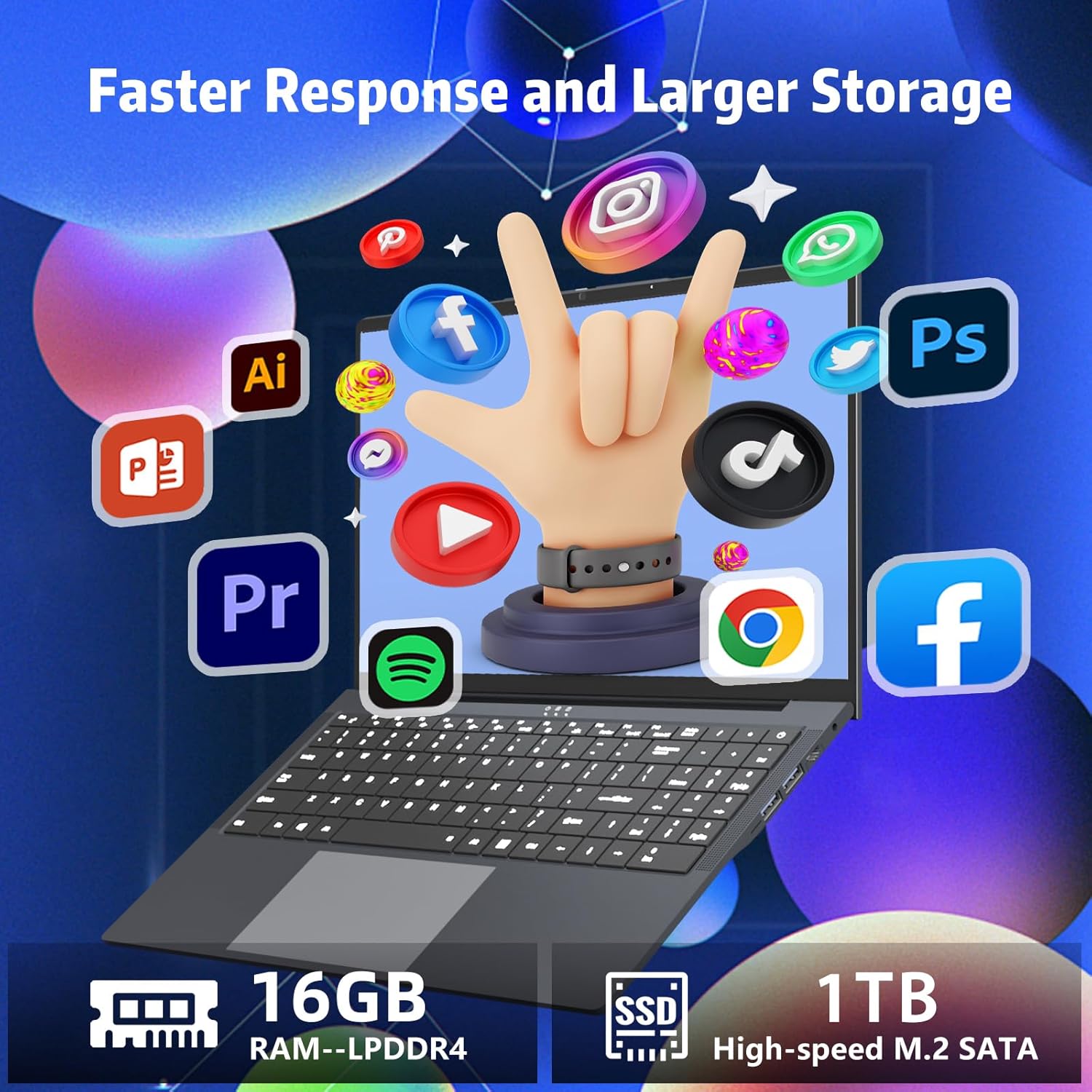 Thumbnail 3 de Txxren 16-inch Laptop (Core i5-8210Y, 16GB RAM, 1TB SSD) with Windows 11 Pro