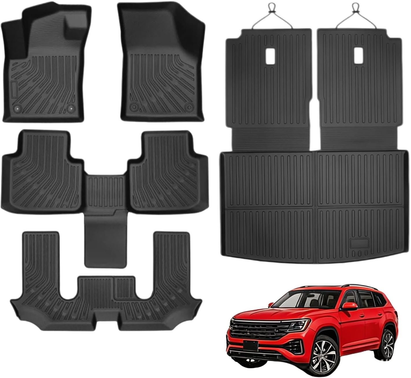 Detalle de AUTOPALS Floor Mats & 2-in-1 Cargo Mat for 2018–2026 VW Atlas 6-Seat