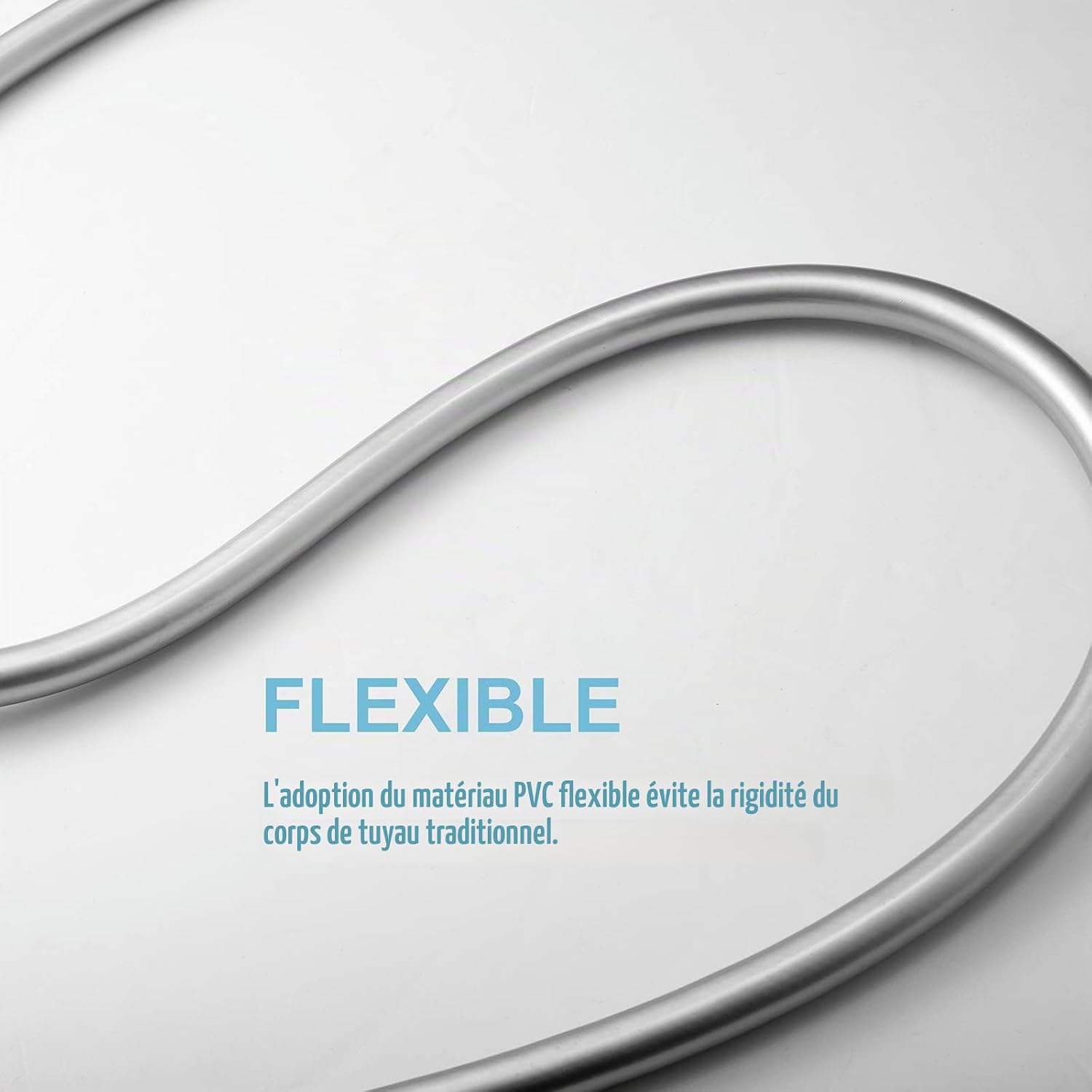 Detalle de OFFO Flexible de Douche 1.2m – Tuyau en PVC avec protection anti-torsion, argenté