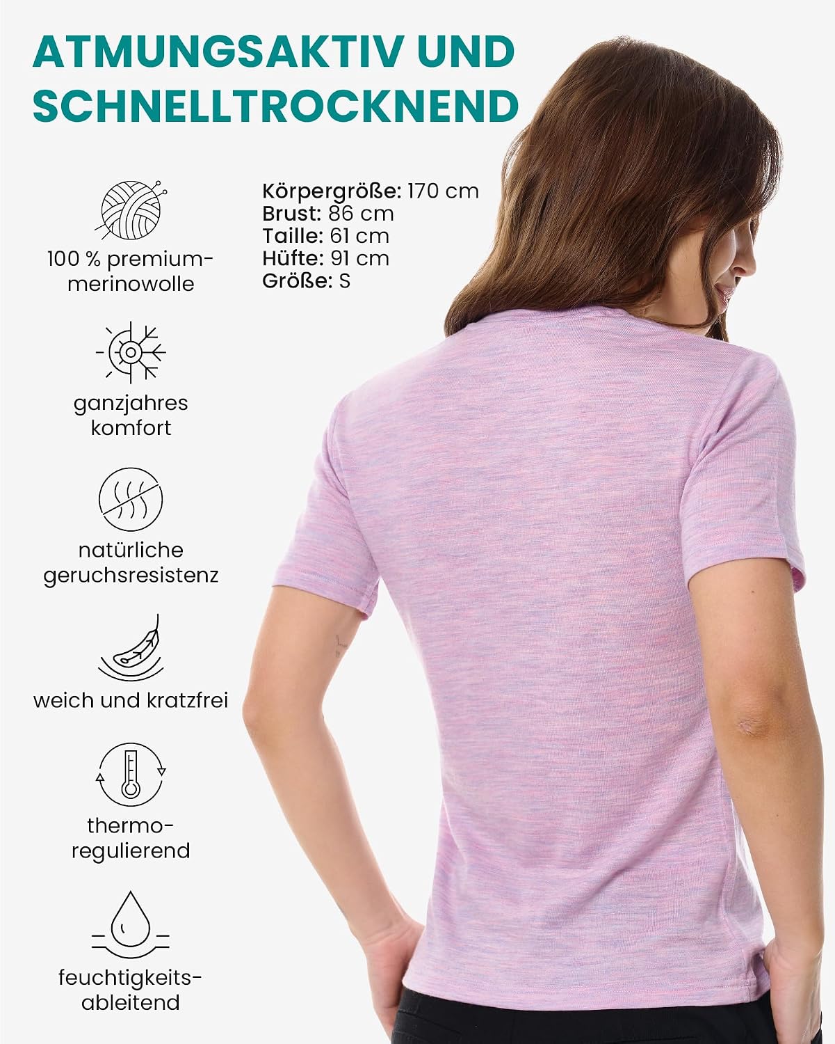 Thumbnail 1 de Merino.tech 100% Merino T-Shirt Damen (165 g/m²) für Wandern, Reisen & Sport + Merino-Wandersocken