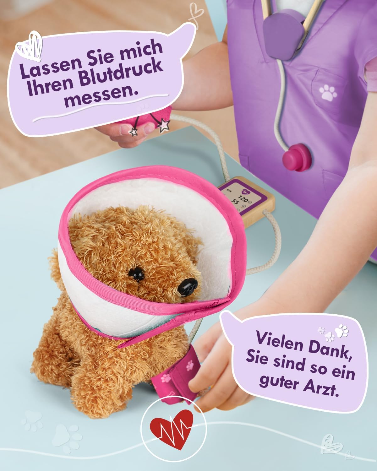 Detalle de SOGAWEBB Arztkoffer Kinder Holz – Tierarzt Spielzeug mit Kleidung, Hut & 21-teiligem Rollenspiel-Set (Rosa)