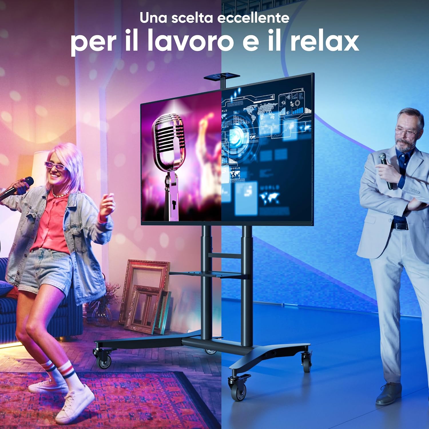 Thumbnail 6 de ONKRON TS1871-B Carrello TV da pavimento con ruote per schermi 55"-90" e VESA 200x200-800x600 (nero)