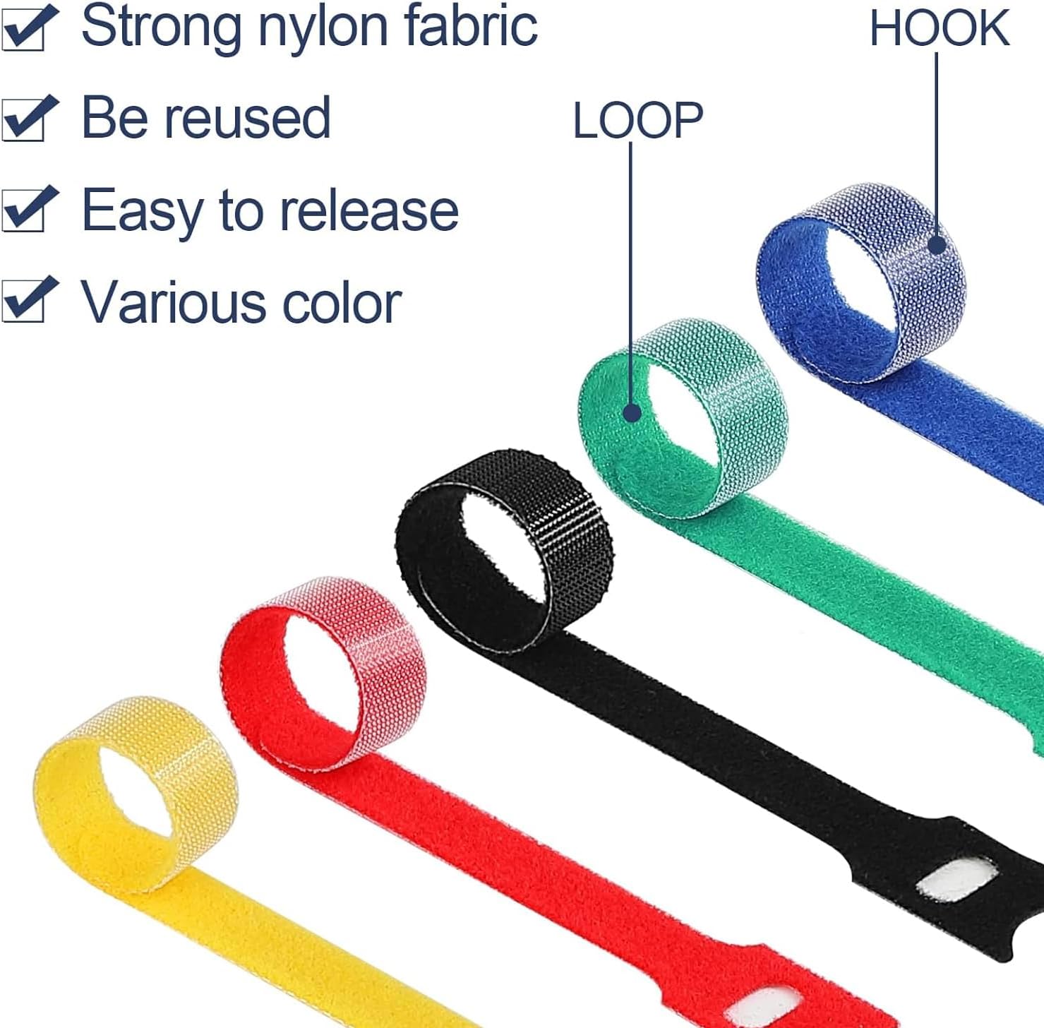 Detalle de Mvyc MVYC-Zip Ties-01 Reusable Cable Ties, 200-Piece Set in 4 Sizes