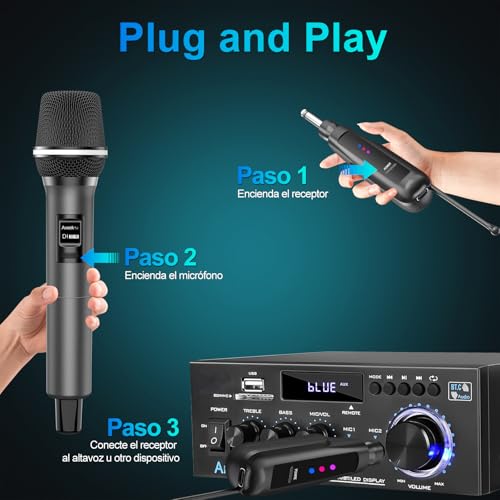 Detalle de Aveek Micrófono Inalámbrico para Karaoke – Alcance de 30 m, DSP y Sonido Claro