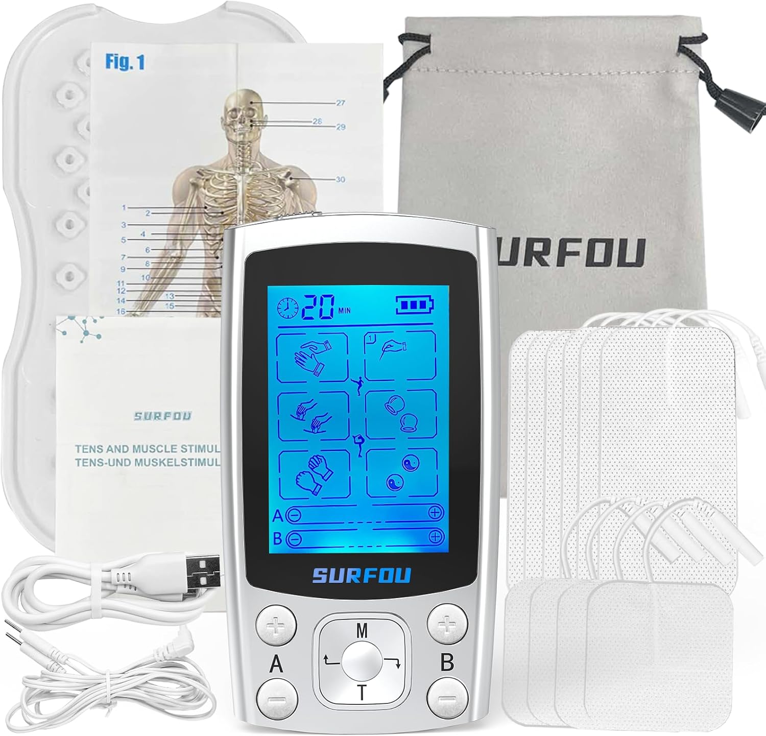 SURFOU 3 en 1 – Électrostimulateur musculaire TENS/EMS avec thermothérapie