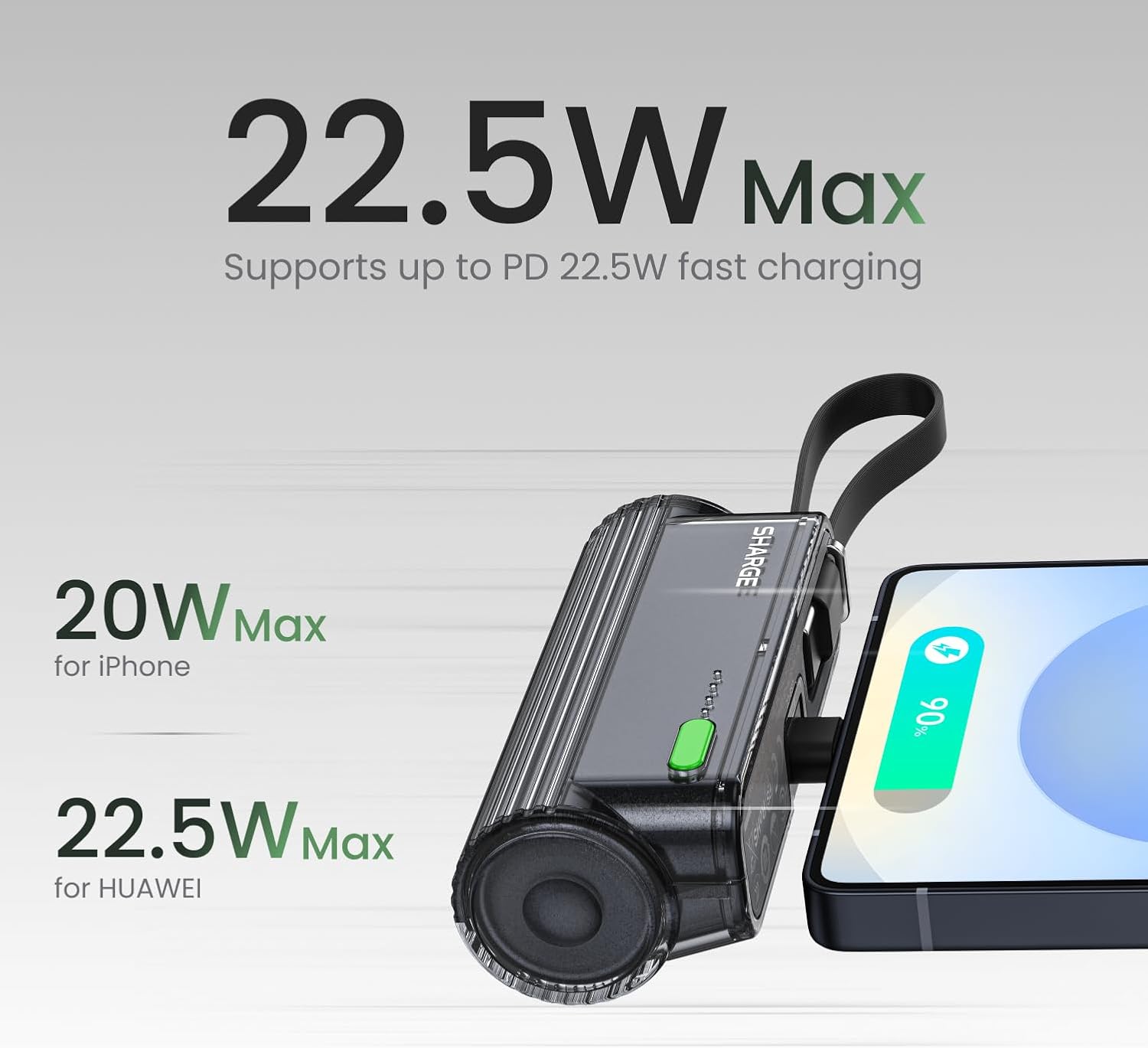Thumbnail 1 de SHARGE Flow Mini 2 5000mAh Power Bank (22.5W) with Dual Plugs and Built-in Cable