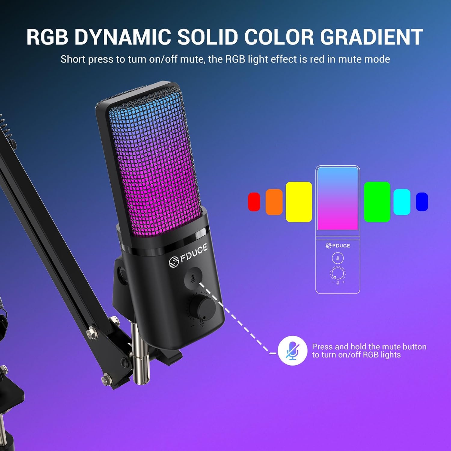 Thumbnail 3 de FDUCE M160 USB-gamingmicrofoonset met cardioïde opname, mute en RGB