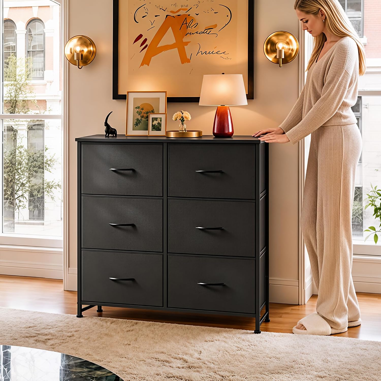 Thumbnail 1 de WLIVE Fabric Dresser with 6 Drawers