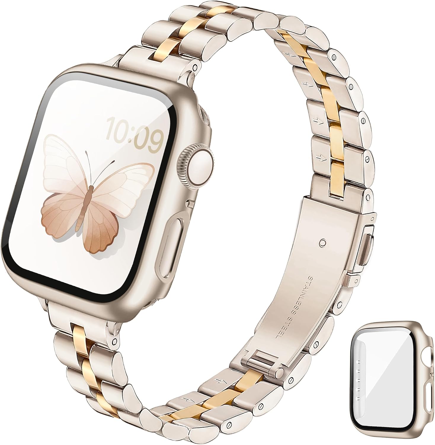 Detalle de G-ficu Thin Metal Straps with Case for Apple Watch (Women) – Slim Stainless Steel Band for 40mm/41mm/44mm