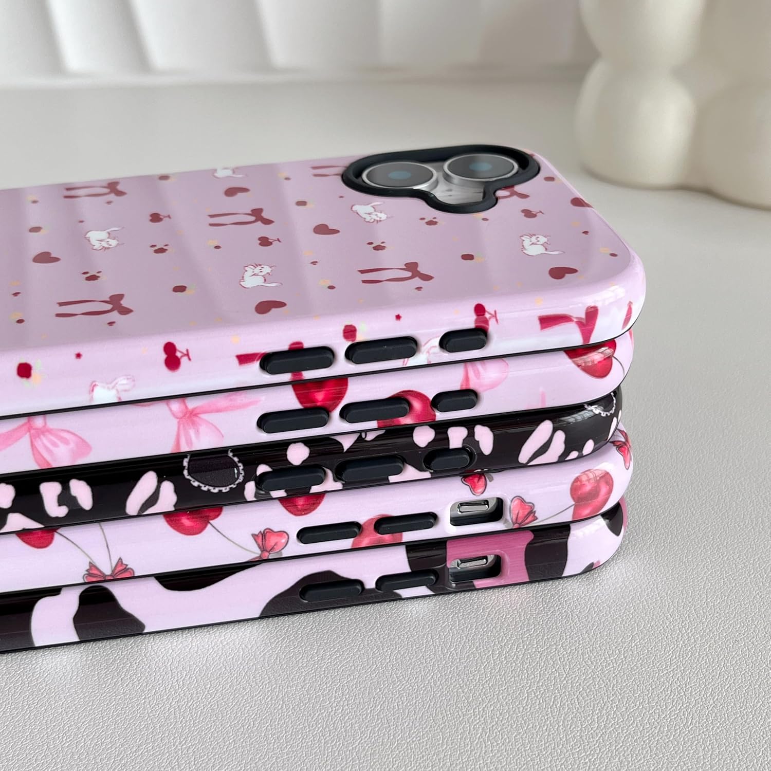 Thumbnail 3 de DEFBSC Hülle für iPhone 16 Pro – Süßes Rosa Schleife Kirsch Muster, Hybrid-Hartschale, Stoßfest, Schlankes Design (6,3 Zoll)