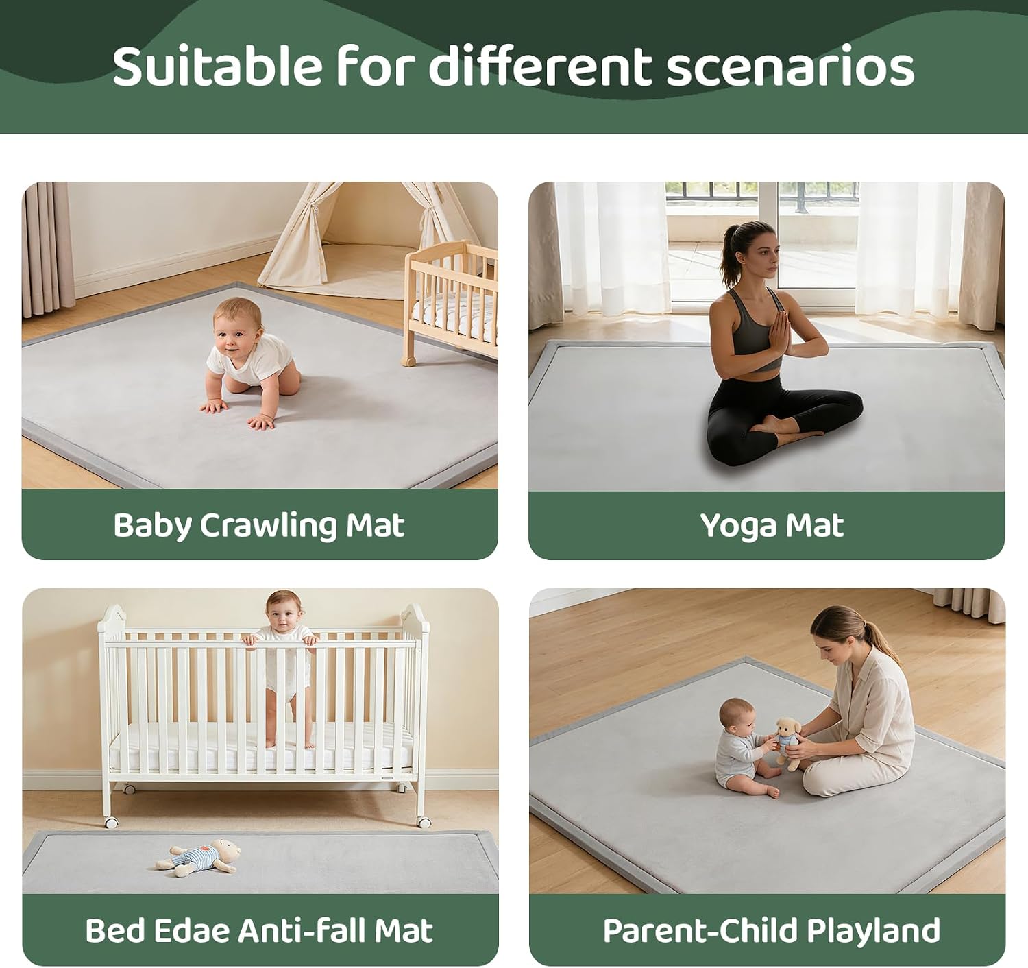 Thumbnail 6 de TreeBud DZ-DW Baby Play Mat, 1.3-Inch Memory Foam, Coral Velvet, Light Gray