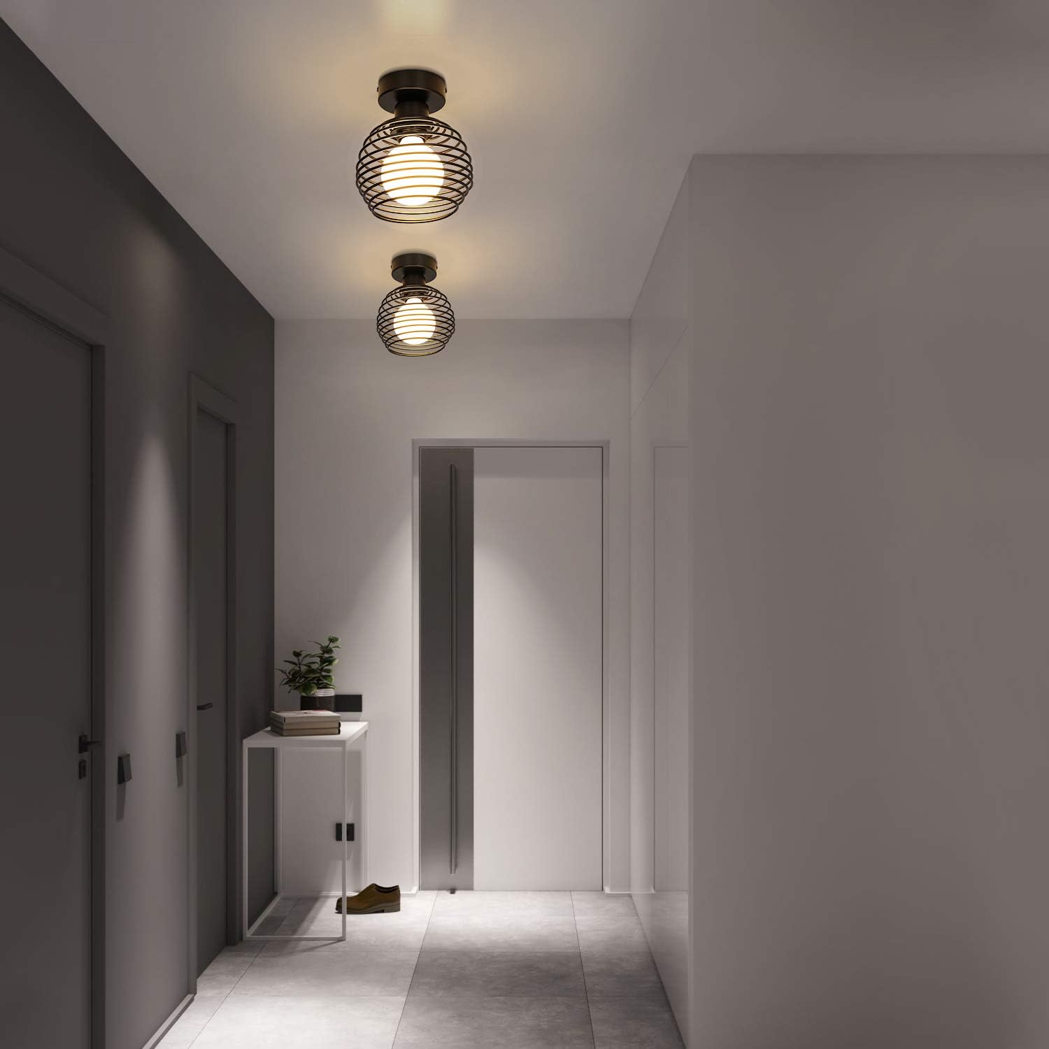 Thumbnail 7 de ZMH 2ER Vintage Techo Lámpara Schwarz 💡 E27 Retro Industrias