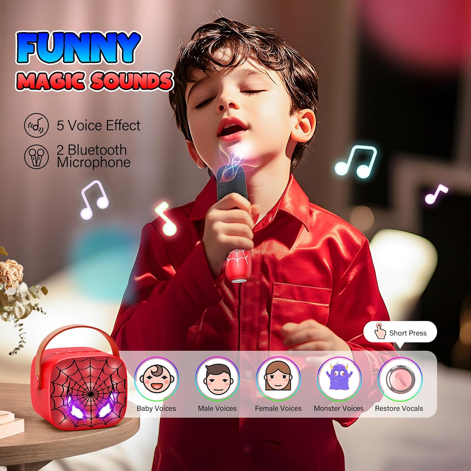 Detalle de Braxel Karaoke Machine with 2 Wireless Microphones (Bluetooth 5.3) for Kids aged 3–12