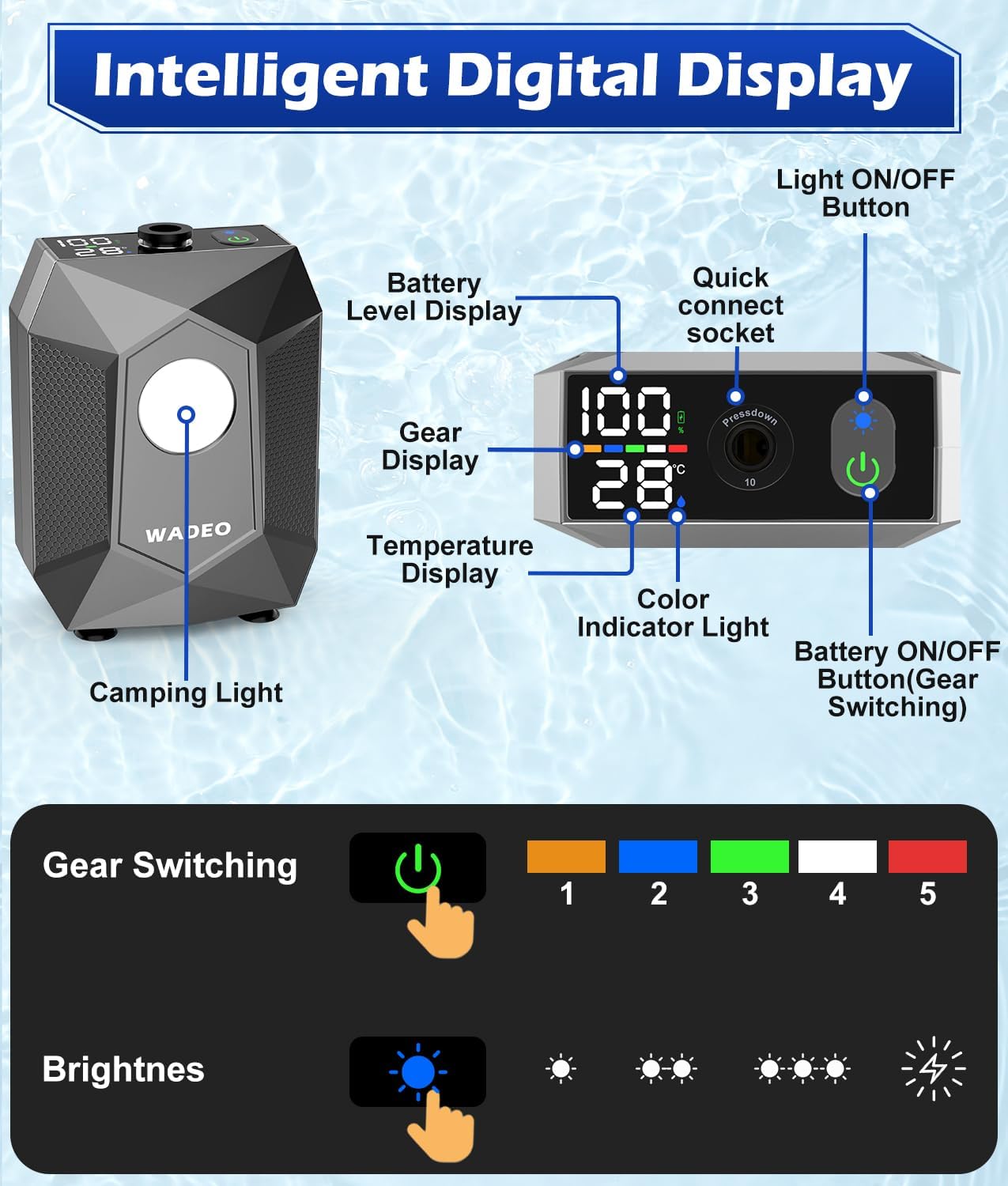 Thumbnail 4 de WADEO Portable Shower 6000mAh Rechargeable Camping Shower Pump with 4-Level Light