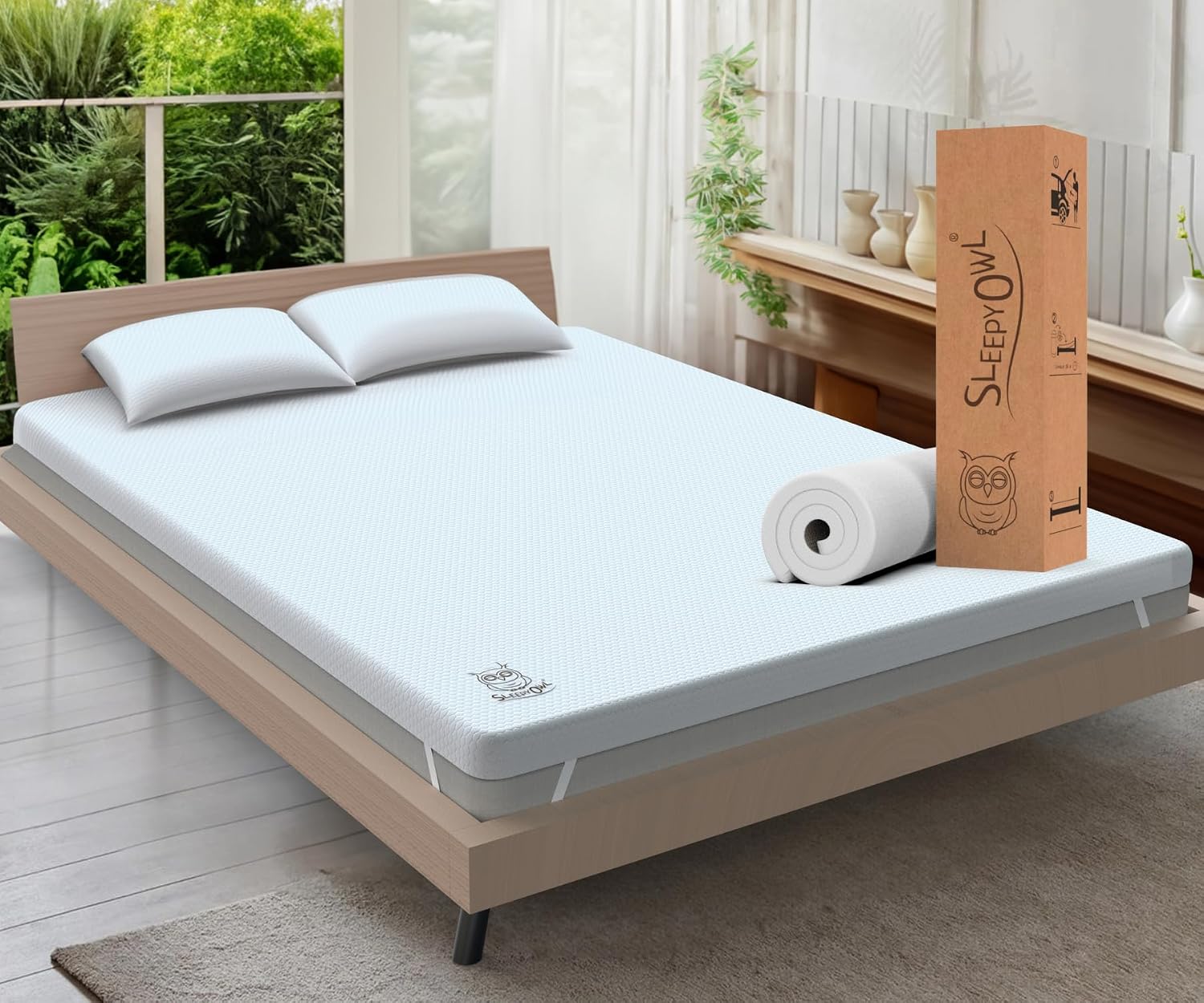 Imagen de Sleepy Owl 4 Inch Memory Foam Mattress Topper for King Beds (150x200 cm) with Gel-Infused Dual-Layer Support en OfertitasTOP