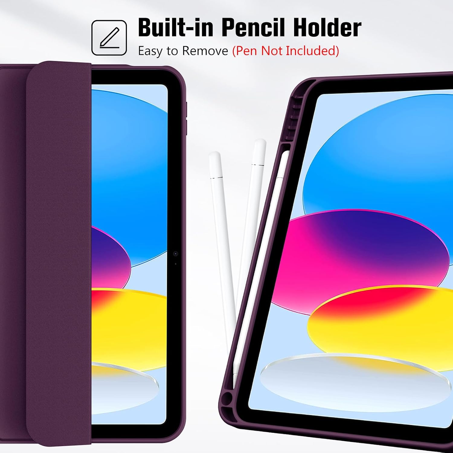 Detalle de ProCase Hülle für iPad A16 (11. & 10. Generation) mit Stifthalter – Smart Cover in Dunkellila