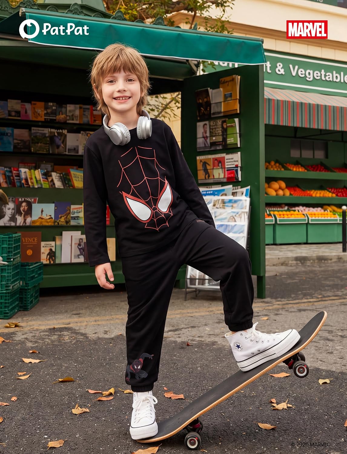 Detalle de Disney Teen Boy Long Crewneck Sweatshirt Pants Spider-Man Miles Morales Set