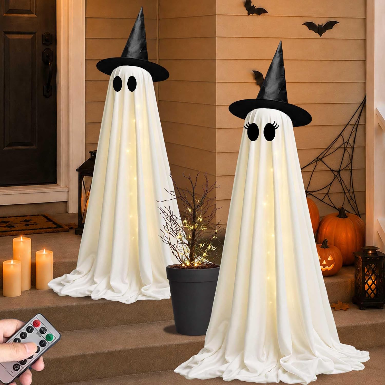 Detalle de Watlie Halloween Ghost 2025 2-Pack Light-Up Decorations with Remote-Control Lights