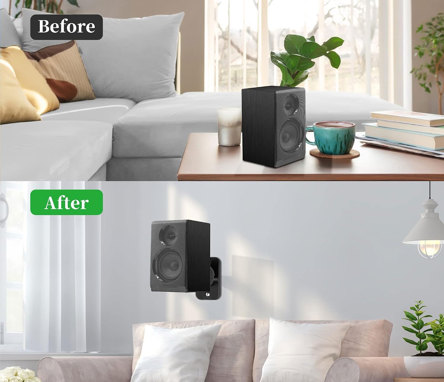 Detalle de HomeMount Speaker Wall Mount Brackets — Surround & Bookshelf Speaker Wall Mounts Kit (4 Pack, 8 lbs, Black)