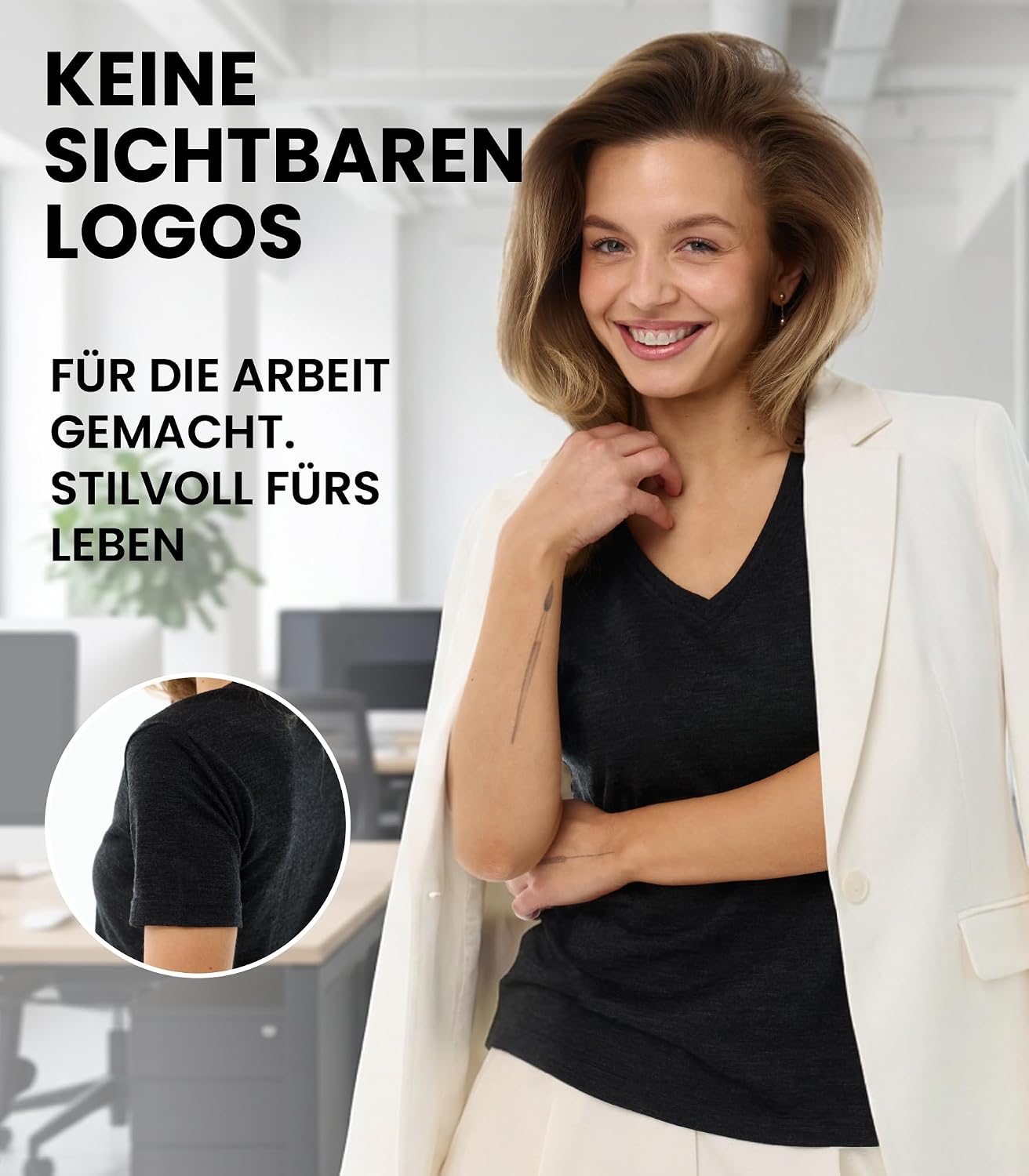 Detalle de Merino.tech 100% Merino Shirt Damen – Kurzarm Unterhemd fürs Wandern