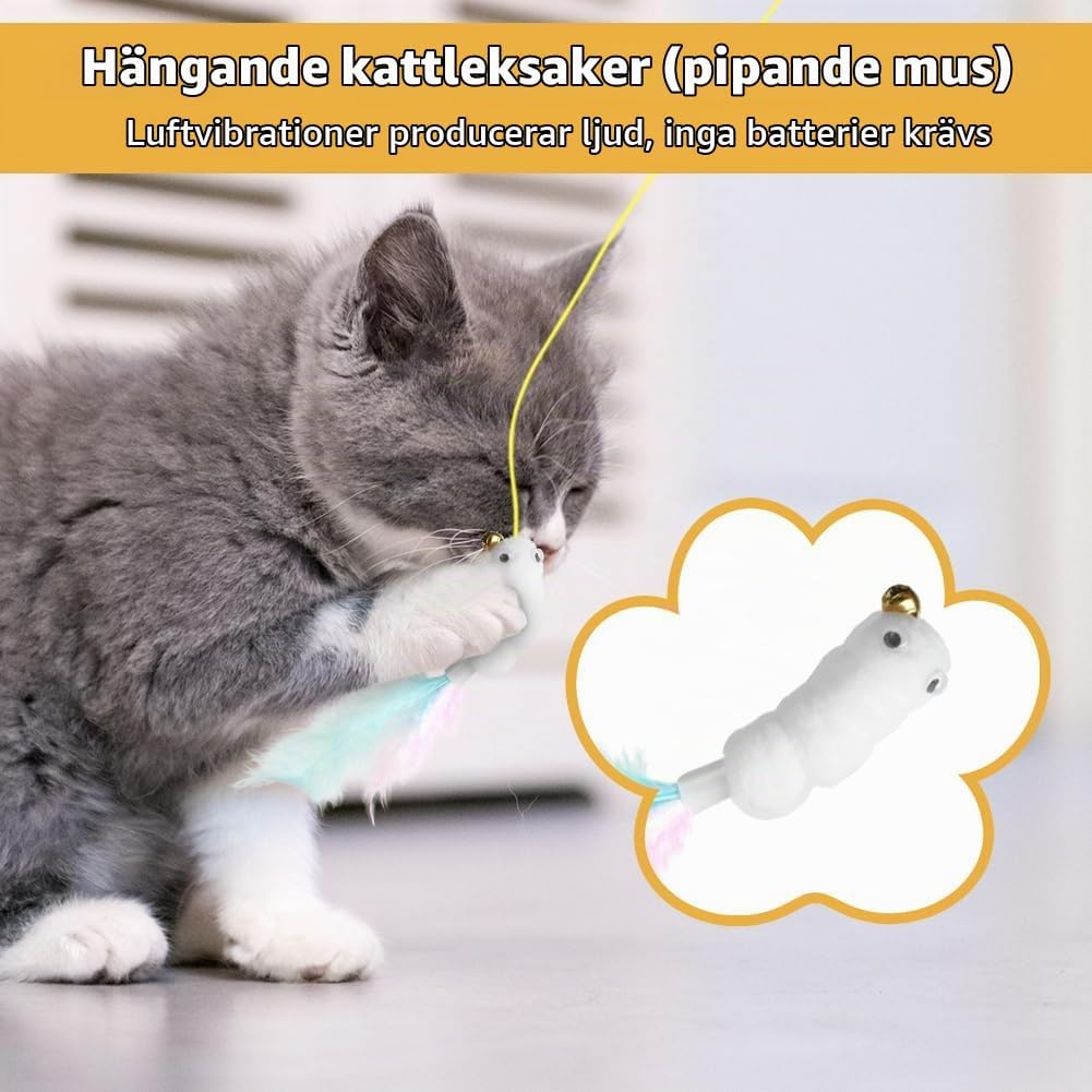 Detalle de AYESY 5-pack hängande kattleksaker i plysch med klockor och justerbara snoddar
