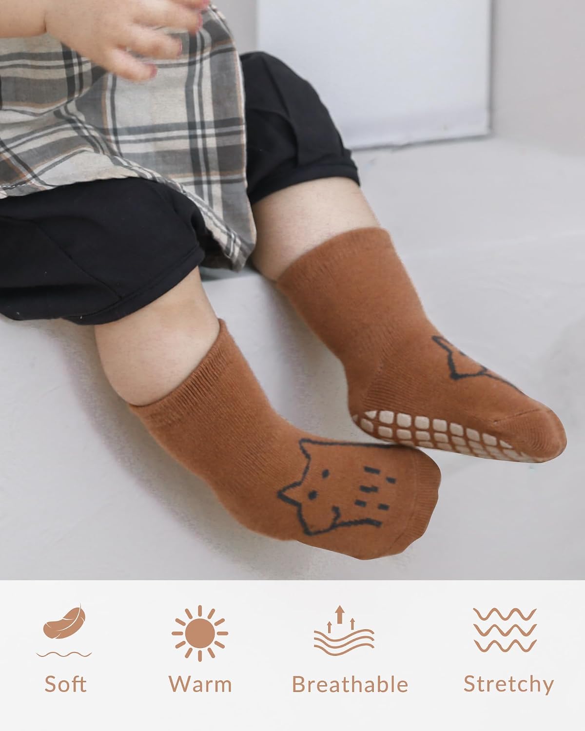 Detalle de Witwot 5 Pairs Baby Socks with Grips (Non-Slip Toddler Cotton Grip Socks) for 0–4 Years