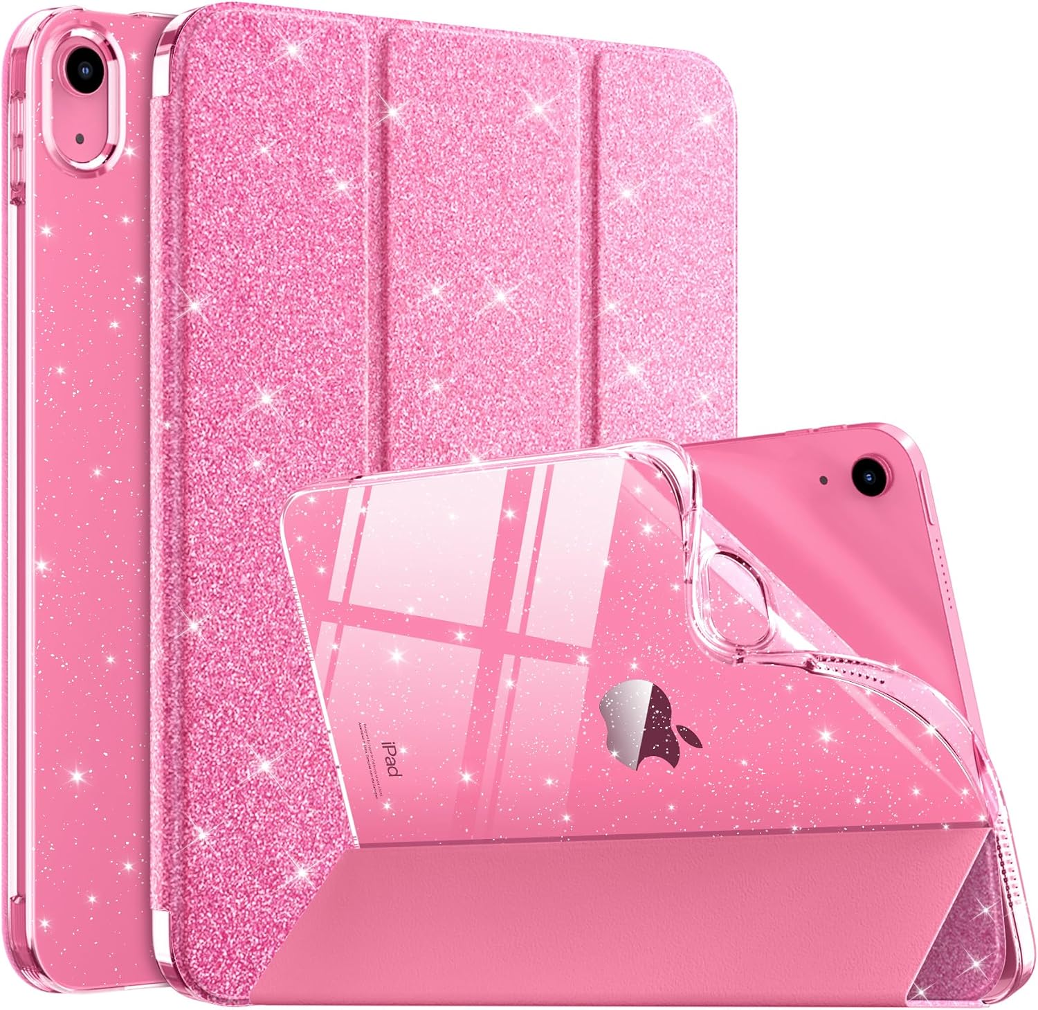 Detalle de MoKo Sparkly Case for iPad 11 (A16) 11th Gen (2025) / iPad 10.9 (2022) 10th Gen with Touch ID & auto sleep/wake, Glitter Pink