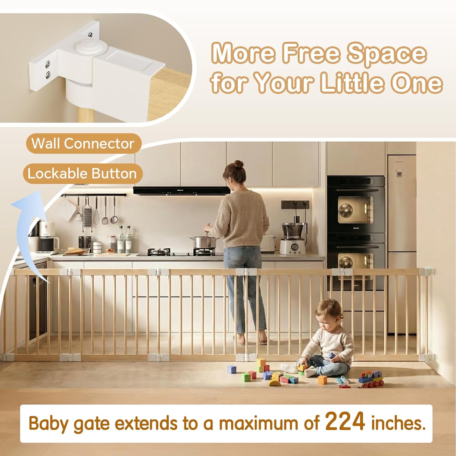 Thumbnail 6 de HUTOCADA Foldable Wooden Baby Playpen, Expandable 56 x 56 x 24-Inch Play Yard